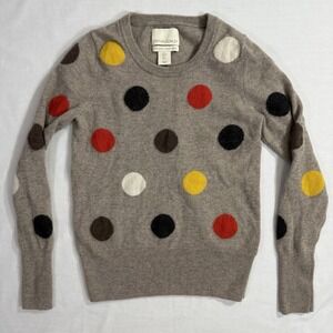 Cynthia Rowley Cashmere Sweater Pullover Womens Small Taupe Polka Dot 2-Ply